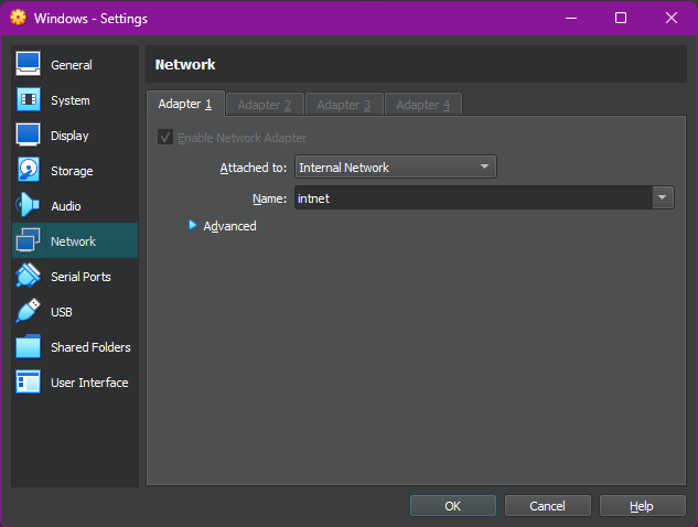 Screenshot of Windows network setting