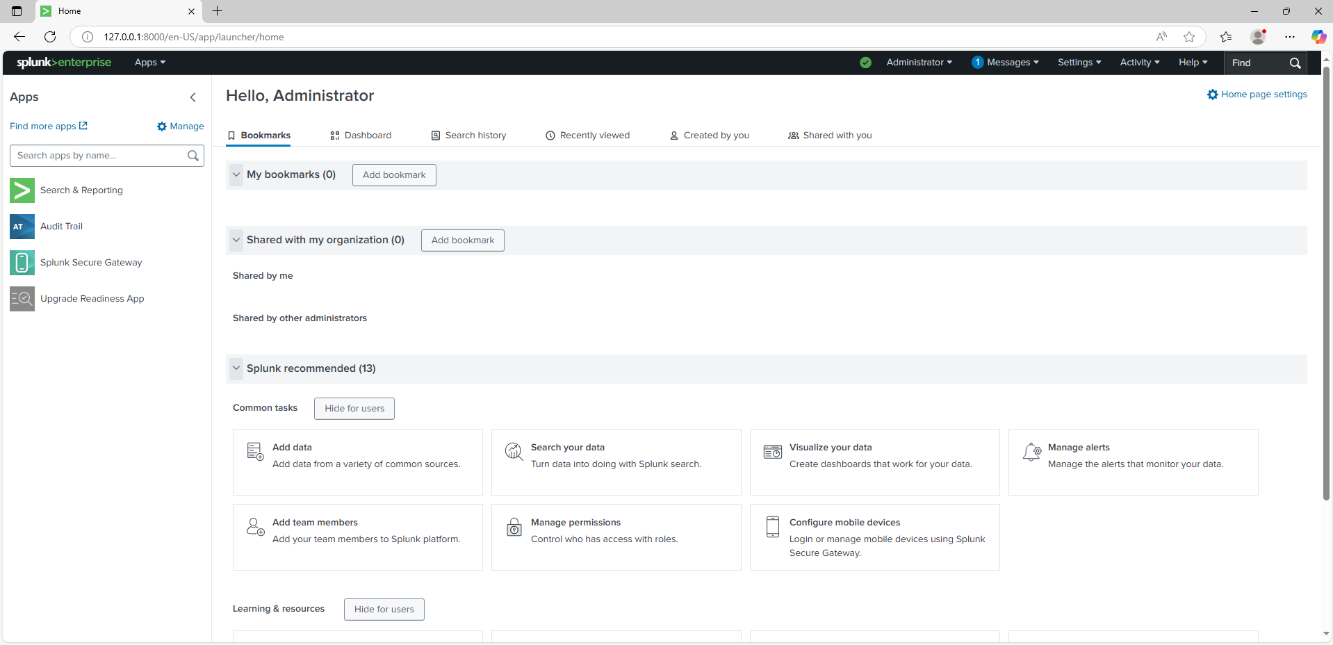 Splunk Installation Screenshot