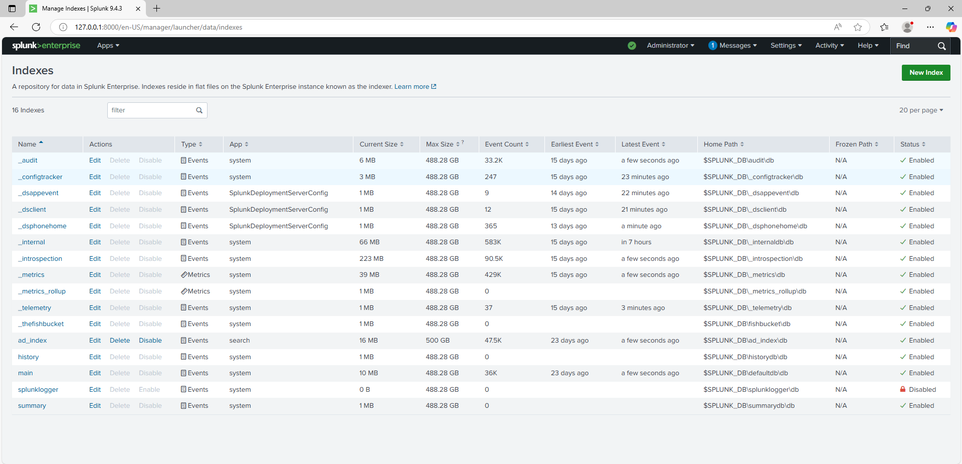 Splunk Installation Screenshot