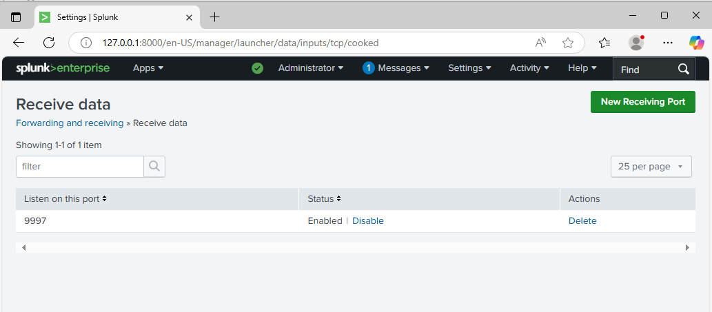 Splunk Installation Screenshot
